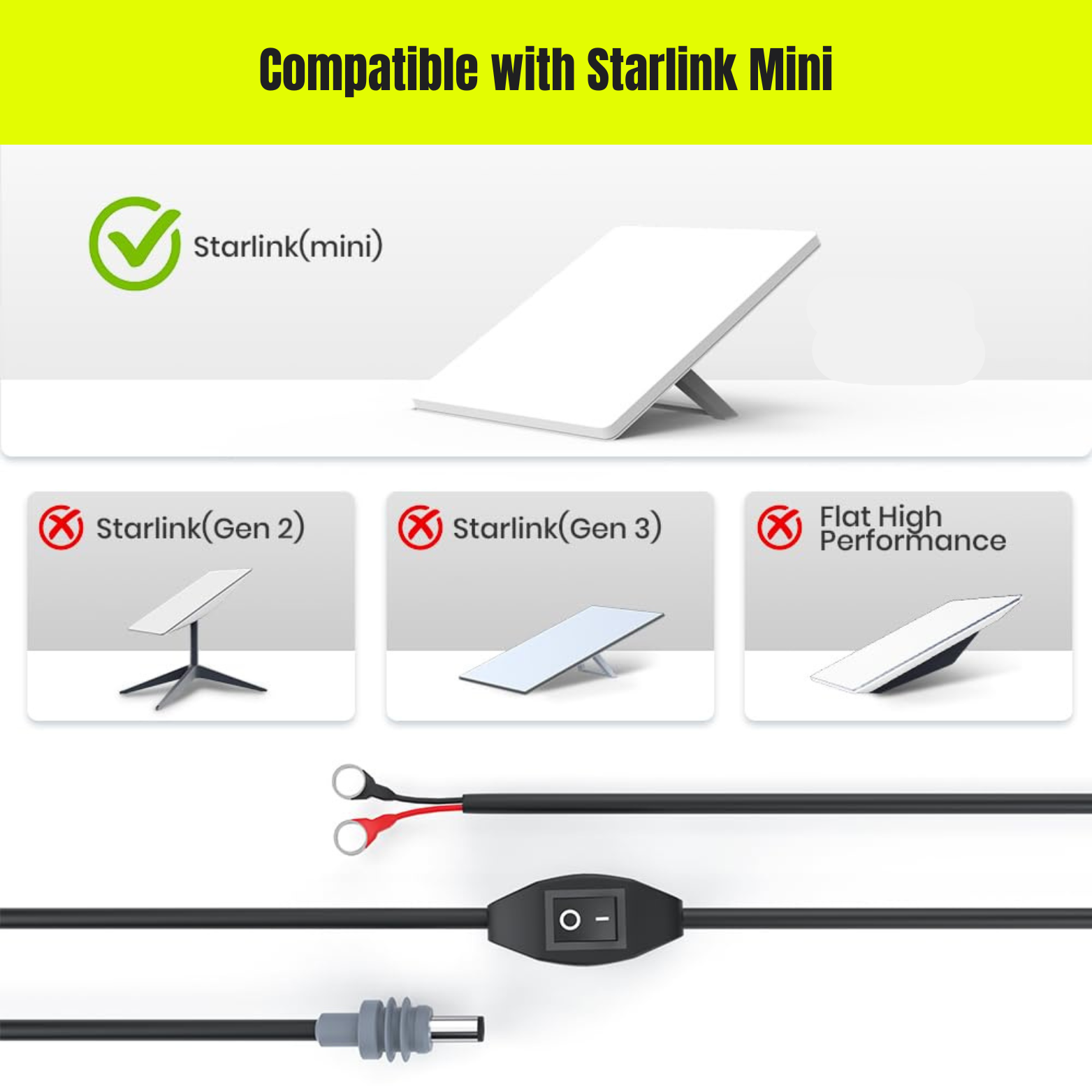 Starlink Mini DC Battery Power Cable with On/Off Switch