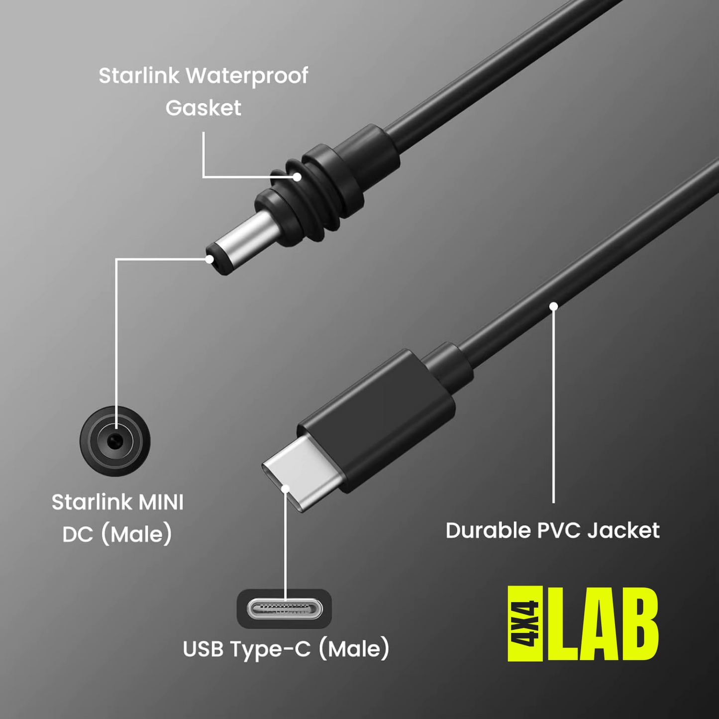 Starlink Mini USB-C to DC Power Cable | IP67 Rated | 4x4 LAB