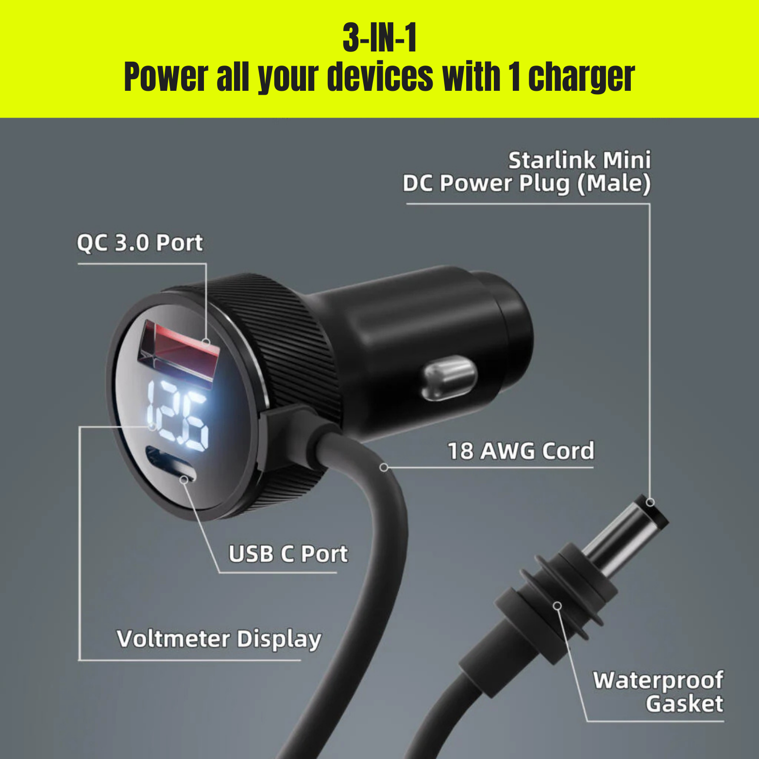 Starlink Mini Dual USB Car Charger with Boosted DC Output