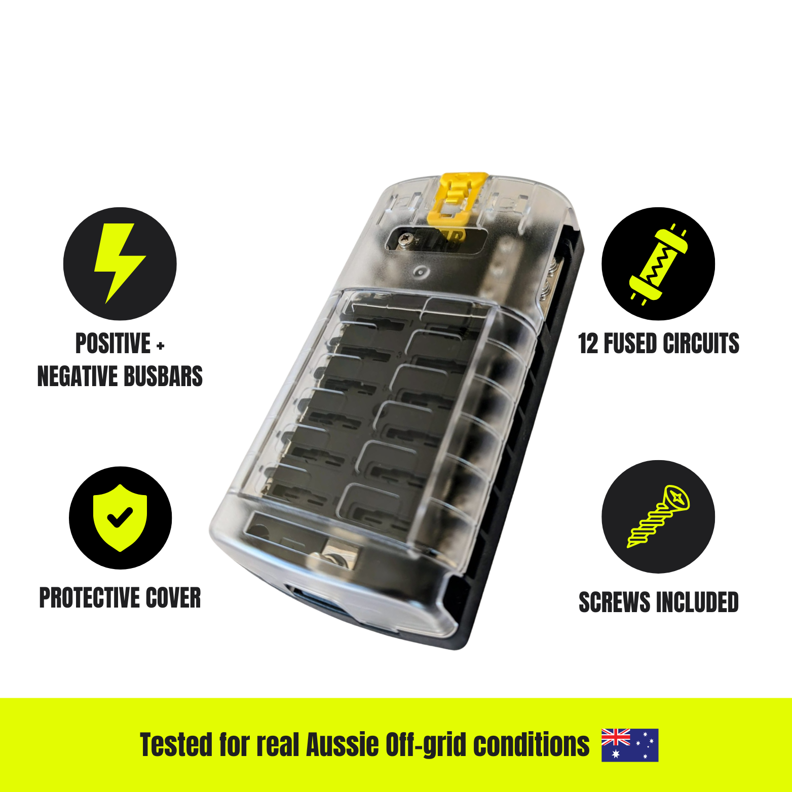 12-Way Fuse Box – Dual Busbar Blade Fuse Block for 12V & 24V Systems