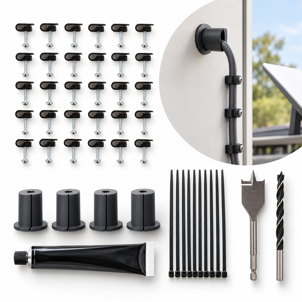 Starlink Cable Routing Kit | Wall Pass Through, Drill Bits & Cable Clips