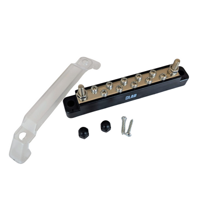 10-Way Negative Bus Bar (Black) – 150A Continuous | Safety Cover & Screws Included
