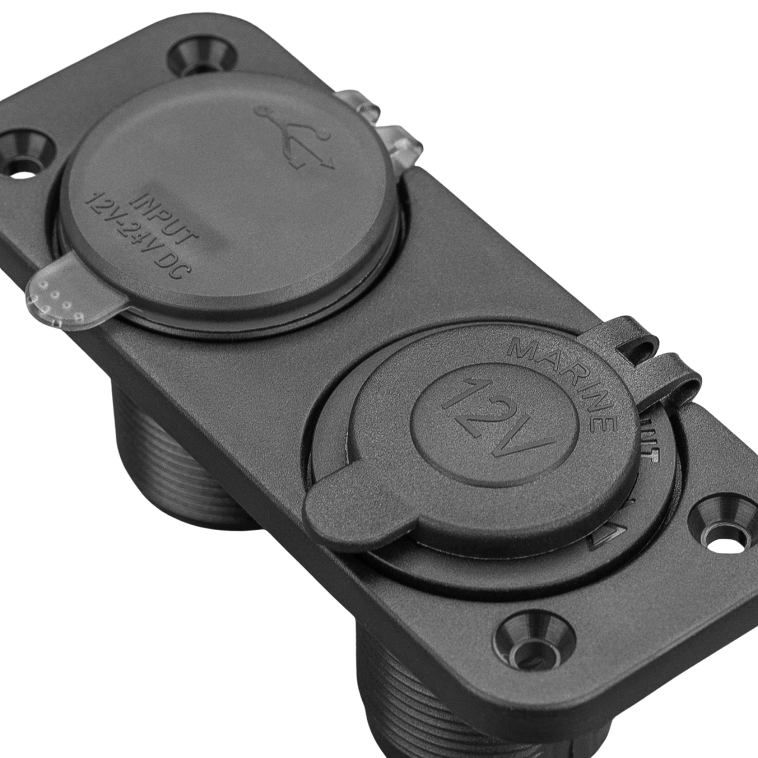 Dual Flush Mount Outlet Plate – 28mm (12V / 24V Compatible)