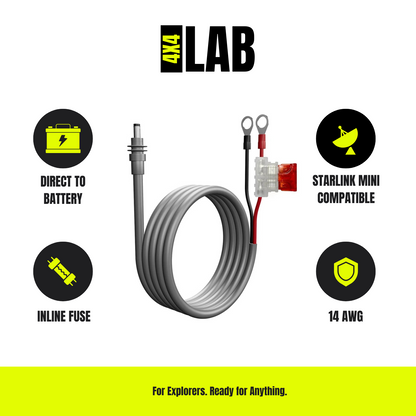 Starlink Mini Battery Power Cable | Inline Fuse + Ring Terminals | 14AWG