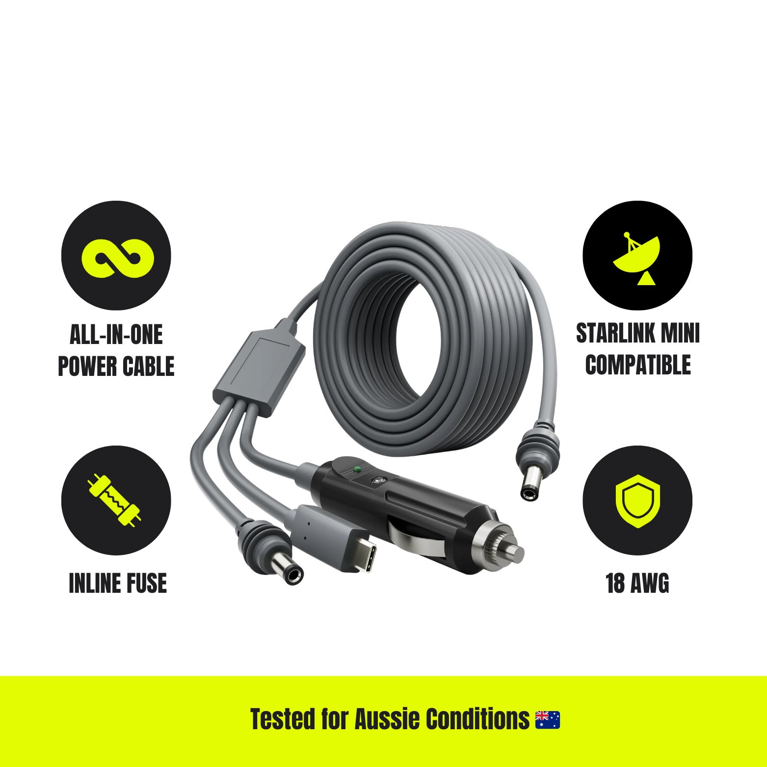 Starlink Mini 3-in-1 Car Charger + DC + USB-C Power Cable
