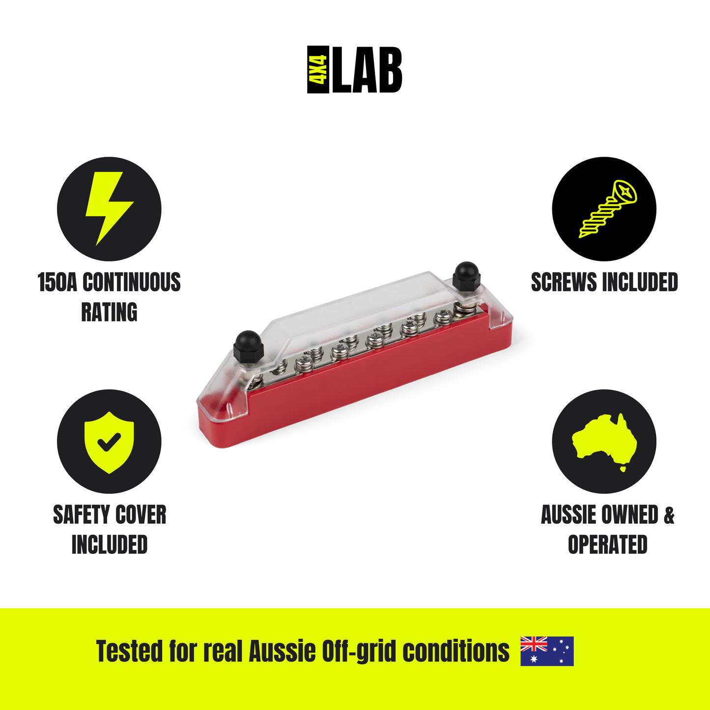 10-Way Positive Bus Bar (Red) – 150A Continuous | Safety Cover & Screws Included