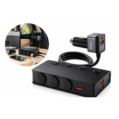 180W Multi-Port 12V Cigarette Car Charger PD3.0 & QC3.0 Fast Charging