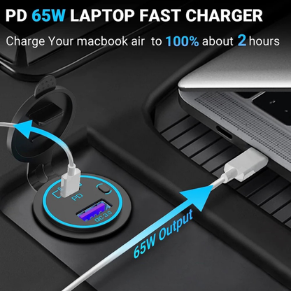 65W Dual USB-C PD & USB-A QC3.0 Fast Charging Socket