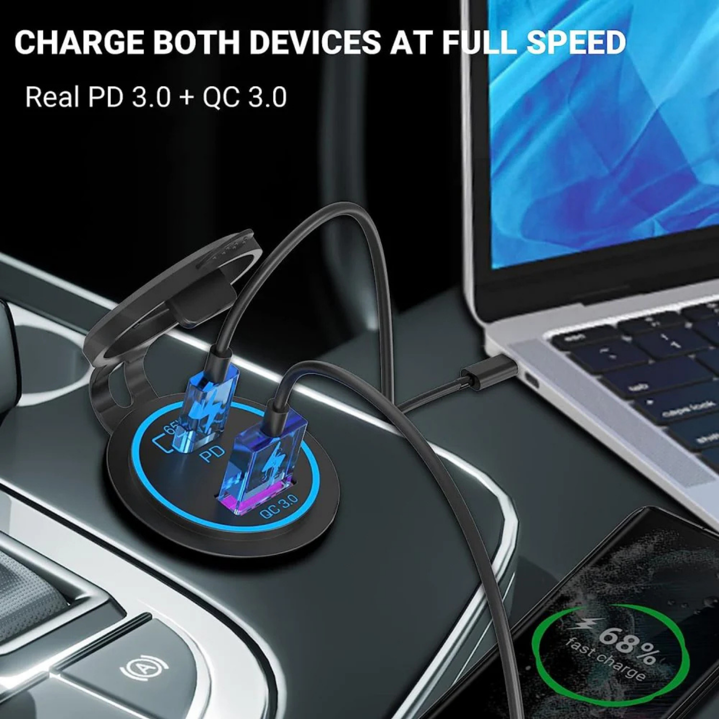 65W Dual USB-C PD & USB-A QC3.0 Fast Charging Socket