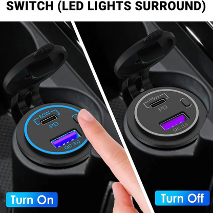 65W Dual USB-C PD & USB-A QC3.0 Fast Charging Socket