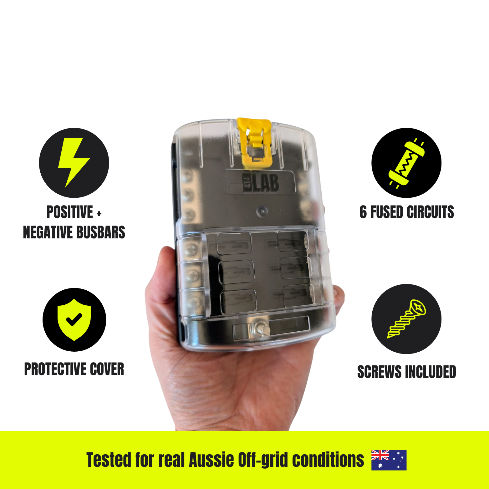 6-Way Fuse Box – Dual Busbar Blade Fuse Block for 12V & 24V Systems