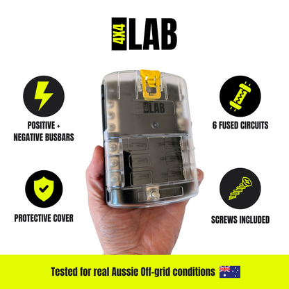 6-Way Fuse Box – Dual Busbar Blade Fuse Block for 12V & 24V Systems
