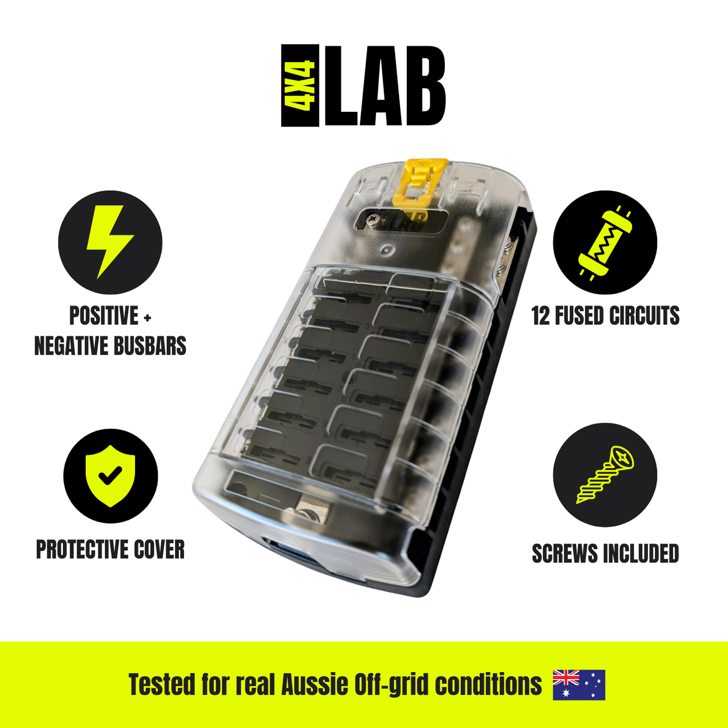 12-Way Fuse Box – Dual Busbar Blade Fuse Block for 12V & 24V Systems